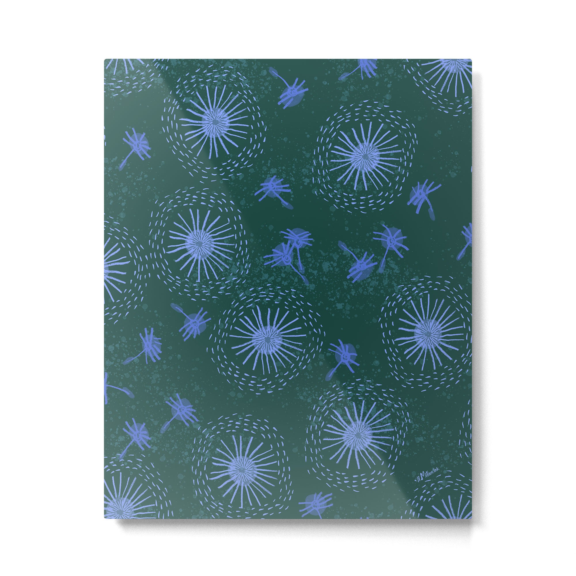 Make A Wish Dandelion Pattern in Forest Green & Blue Metal Print Gallery Image 4