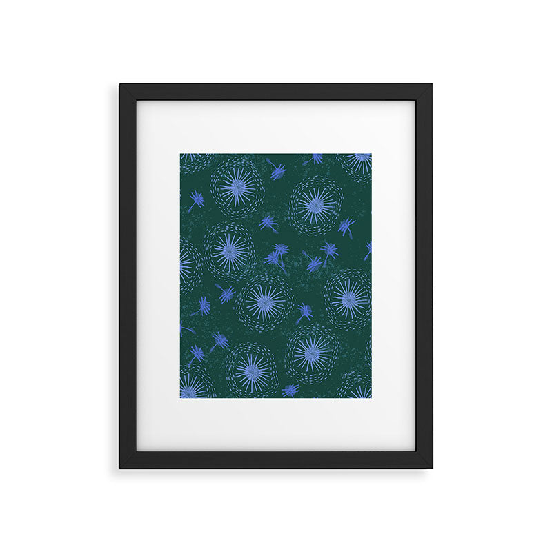 Make A Wish Dandelion Pattern in Forest Green & Blue Framed Art Print Gallery Image 5