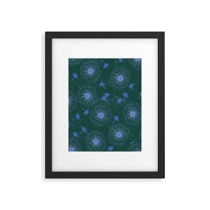 Make A Wish Dandelion Pattern in Forest Green & Blue Framed Art Print Gallery Image 1