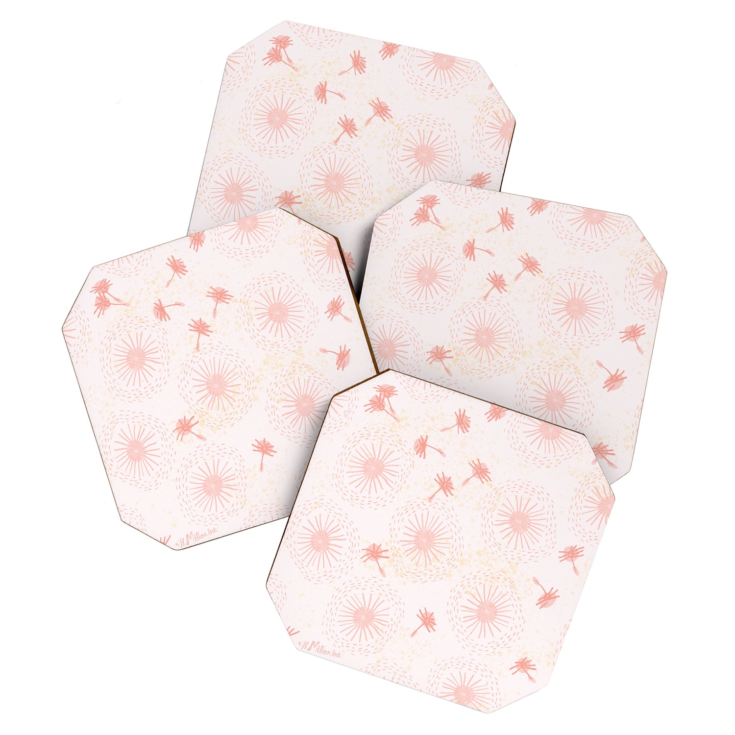 Make A Wish Dandelion Pattern in Pastel Pink & Peach Coaster Gallery Image 1