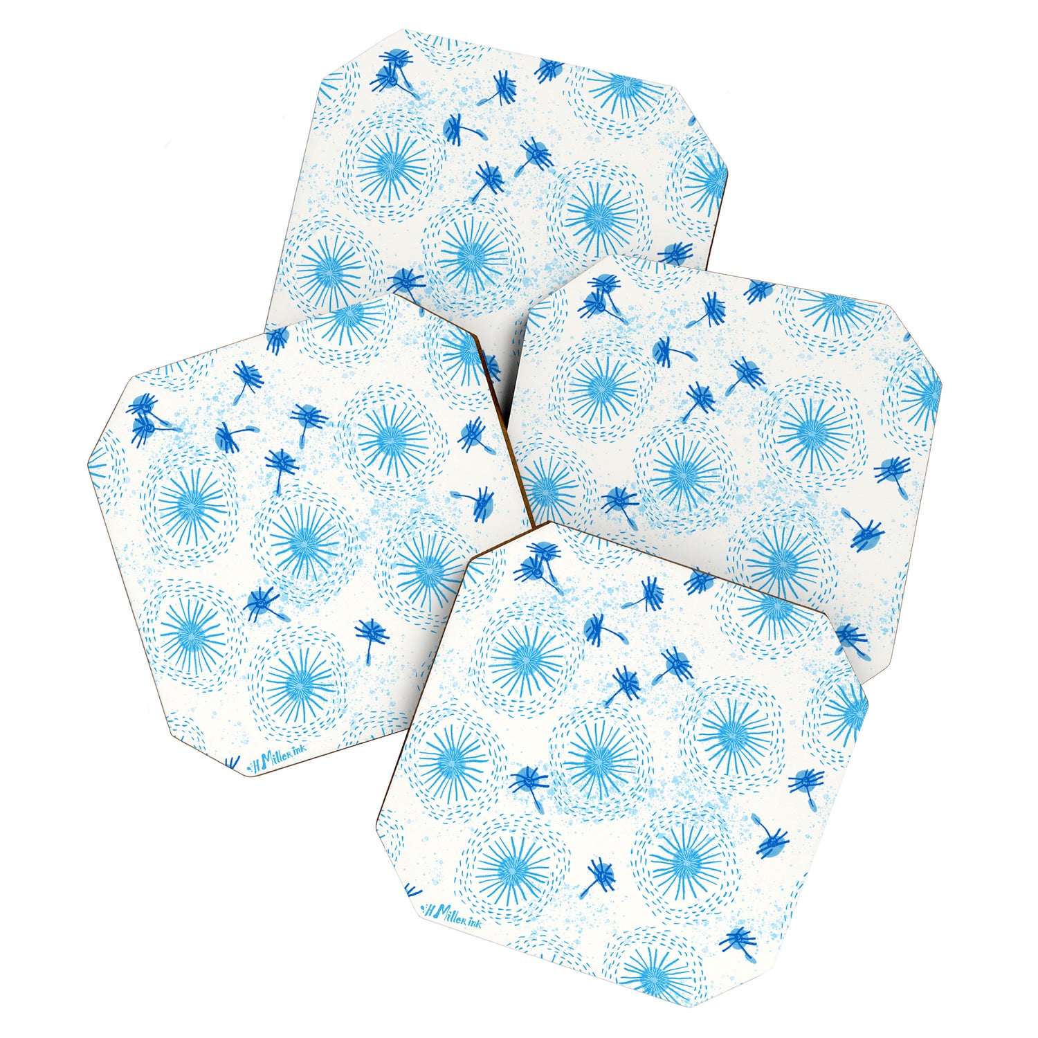 Make A Wish Dandelion Pattern in Sky Blue & Off White Coaster Gallery Image 1