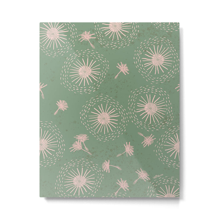 Make A Wish Dandelion Pattern in Sage Green & Peach Metal Print Gallery Image 1