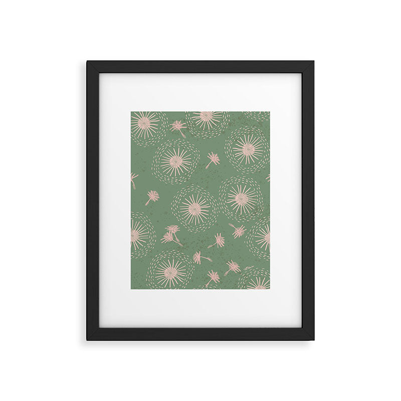 Make A Wish Dandelion Pattern in Sage Green & Peach Framed Art Print Gallery Image 5