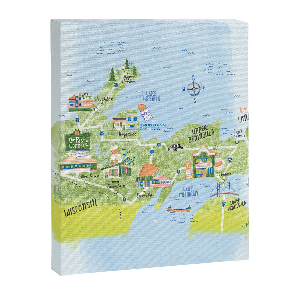 Map of Northern Michigan - Pasty Tour in Blue Canvas Print Gallery Image 6