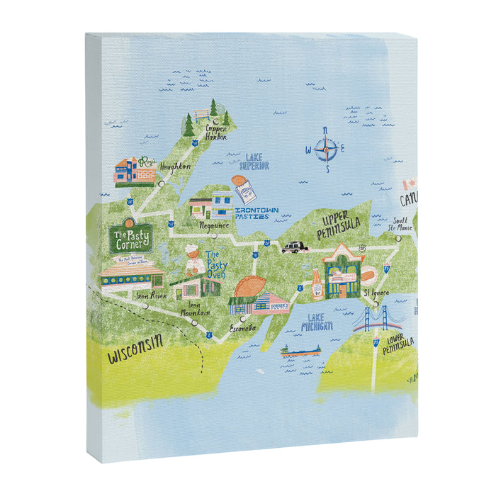 Map of Northern Michigan - Pasty Tour in Blue Canvas Print Gallery Image 1