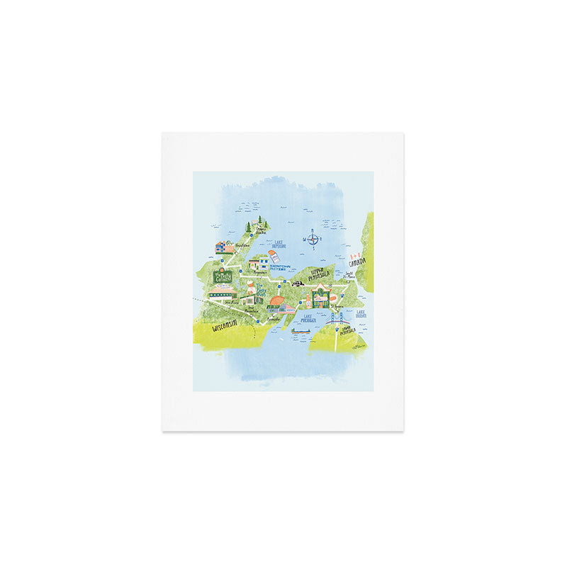Map of Northern Michigan - Pasty Tour in Blue Art Print Gallery Image 1