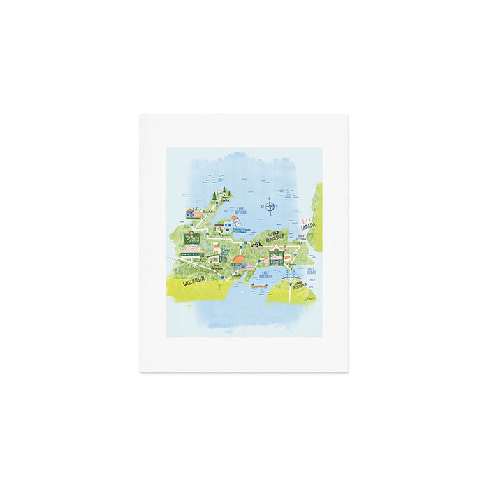 Map of Northern Michigan - Pasty Tour in Blue Art Print Gallery Image 1