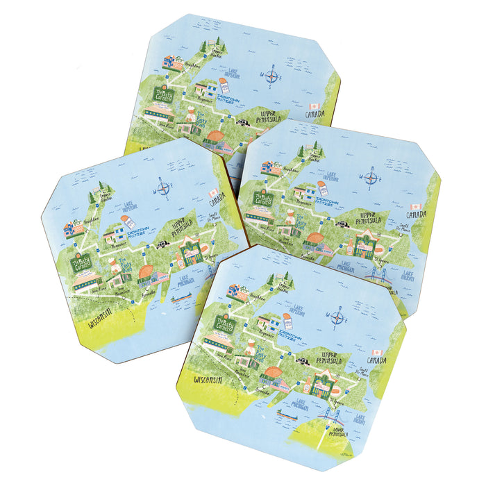 Map of Northern Michigan - Pasty Tour in Blue Coaster Gallery Image 1