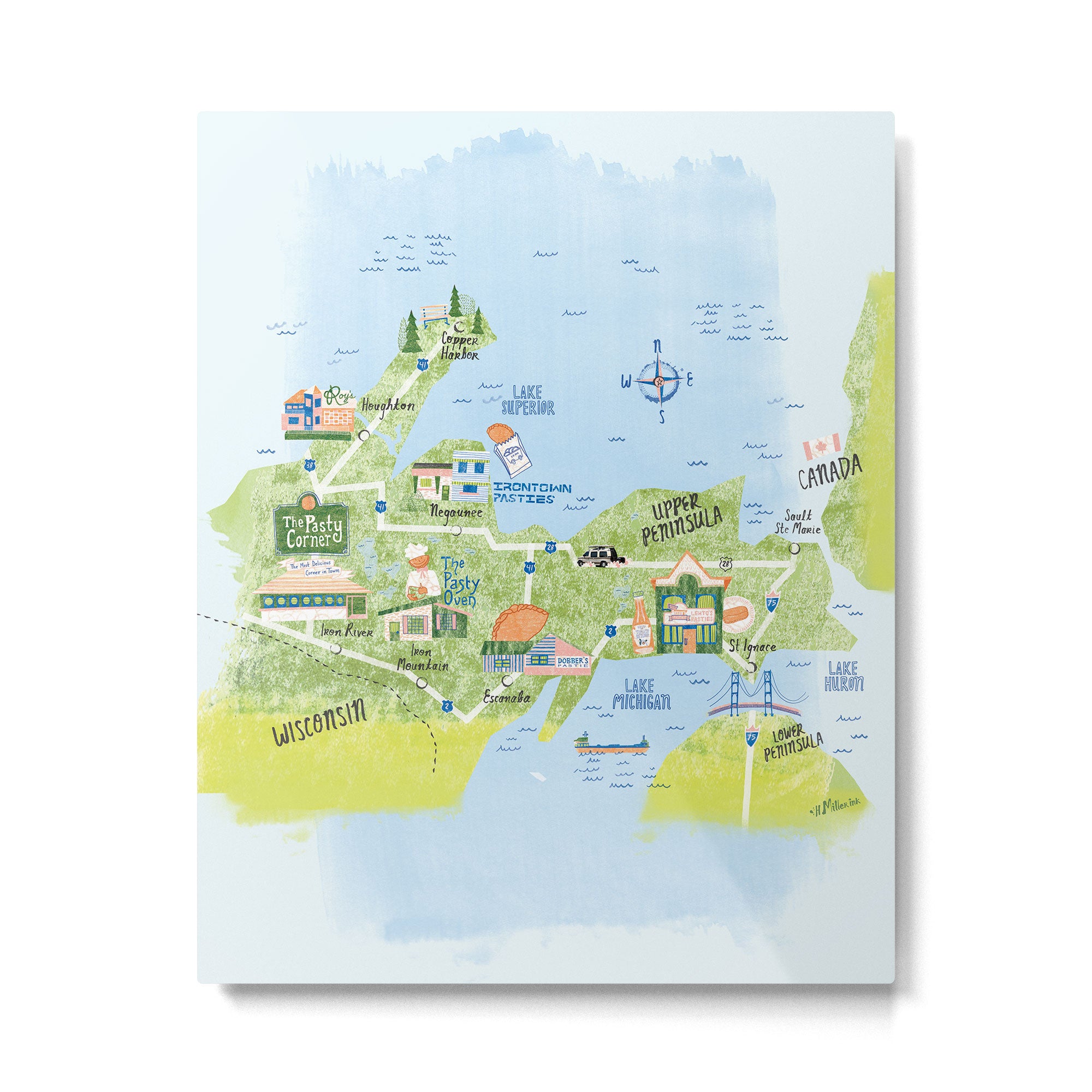 Map of Northern Michigan - Pasty Tour in Blue Metal Print Gallery Image 4