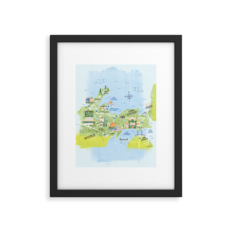 Map of Northern Michigan - Pasty Tour in Blue Framed Art Print Gallery Image 5