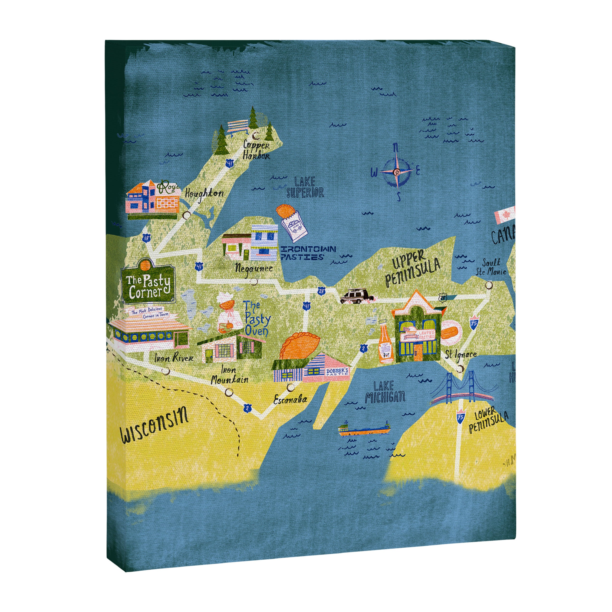 Map of Northern Michigan - Pasty Tour in Emerald Canvas Print Gallery Image 6
