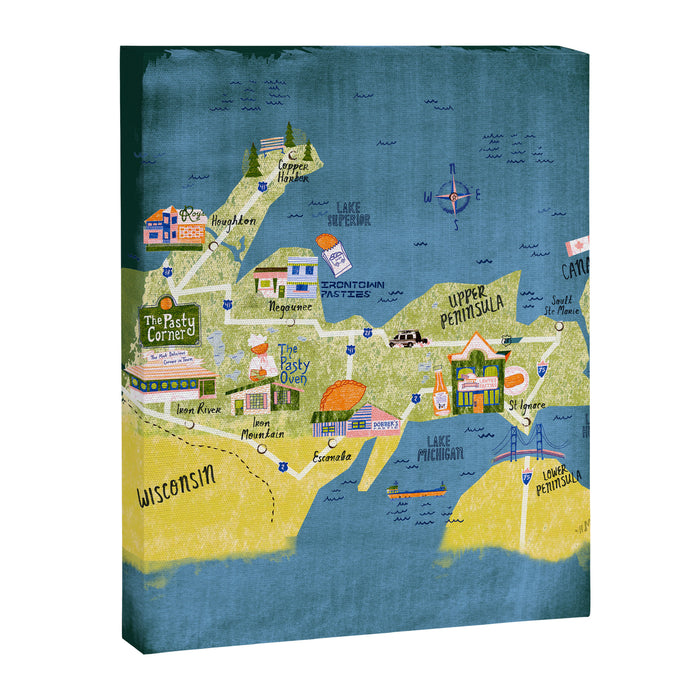 Map of Northern Michigan - Pasty Tour in Emerald Canvas Print Gallery Image 1
