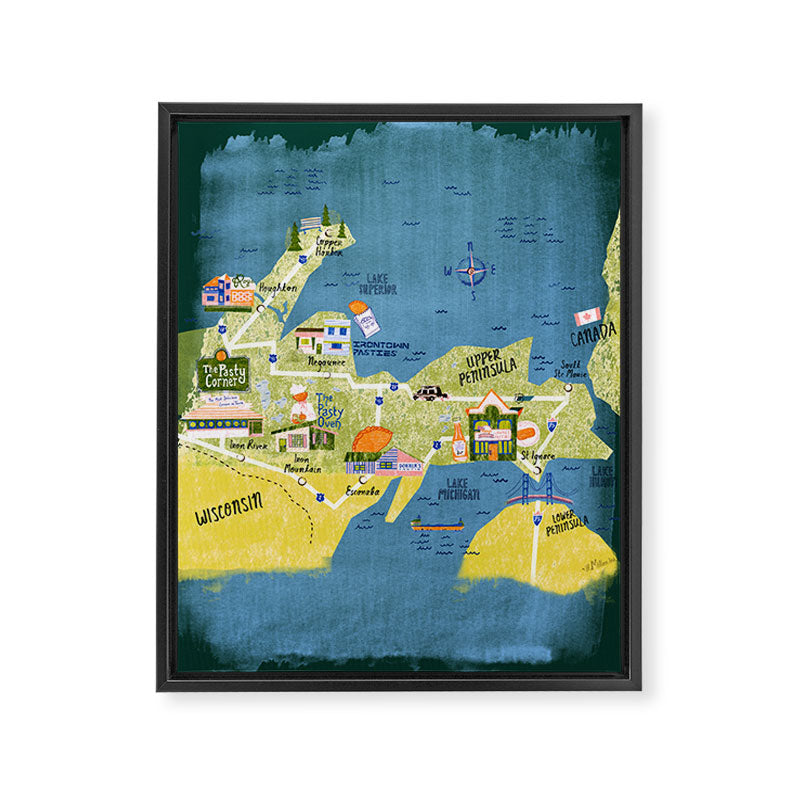 Map of Northern Michigan - Pasty Tour in Emerald Framed Canvas Print Gallery Image 6