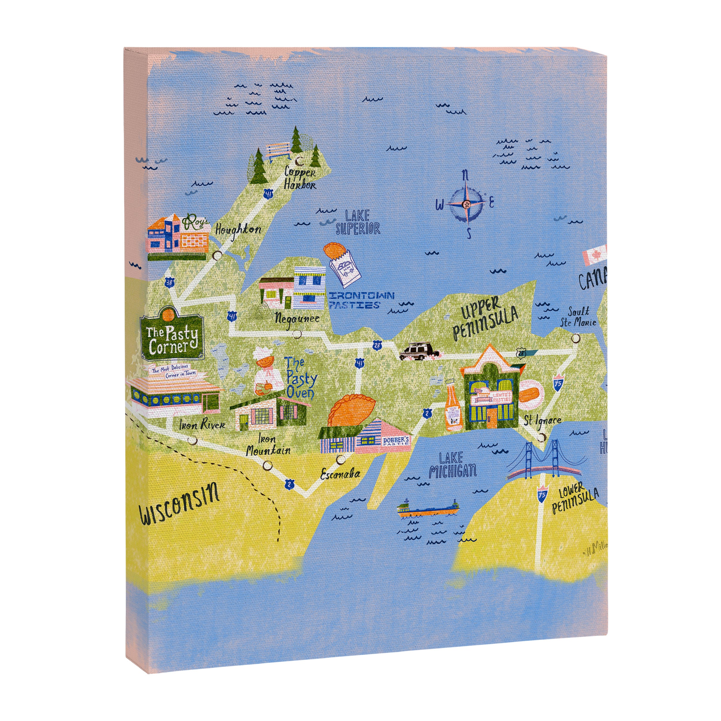 Map of Northern Michigan - Pasty Tour in Peach Canvas Print Gallery Image 6