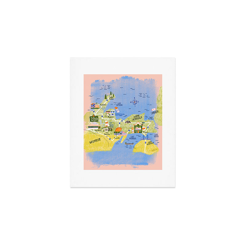 Map of Northern Michigan - Pasty Tour in Peach Art Print Gallery Image 1