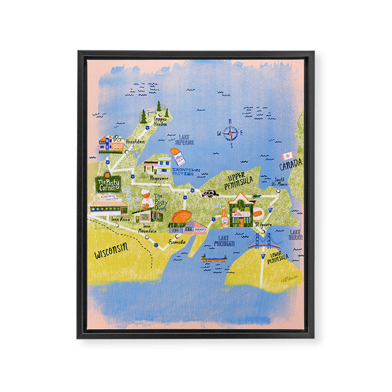 Map of Northern Michigan - Pasty Tour in Peach Framed Canvas Print Gallery Image 6