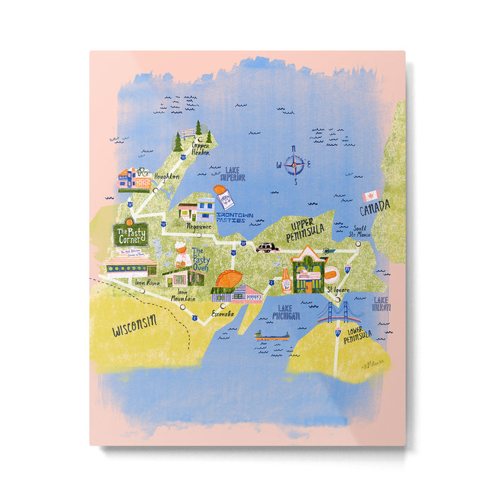 Map of Northern Michigan - Pasty Tour in Peach Metal Print Gallery Image 1