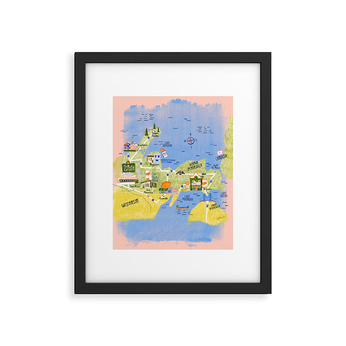 Map of Northern Michigan - Pasty Tour in Peach Framed Art Print Gallery Image 1