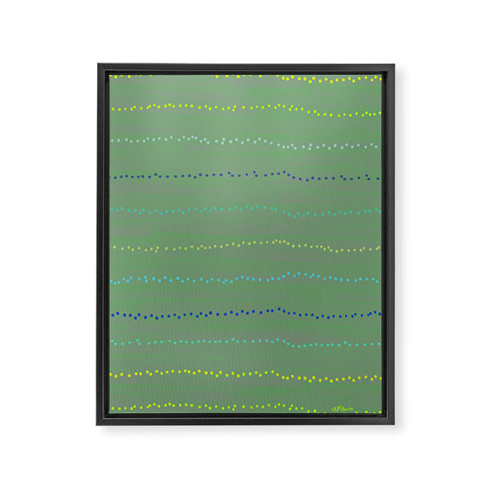 Minimal Doodle Dots in Sage Green Framed Canvas Print Gallery Image 1