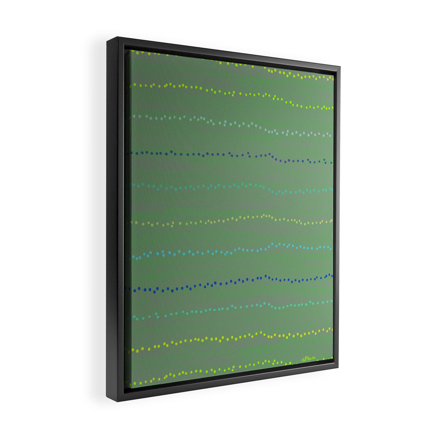 Minimal Doodle Dots in Sage Green Framed Canvas Print Gallery Image 2