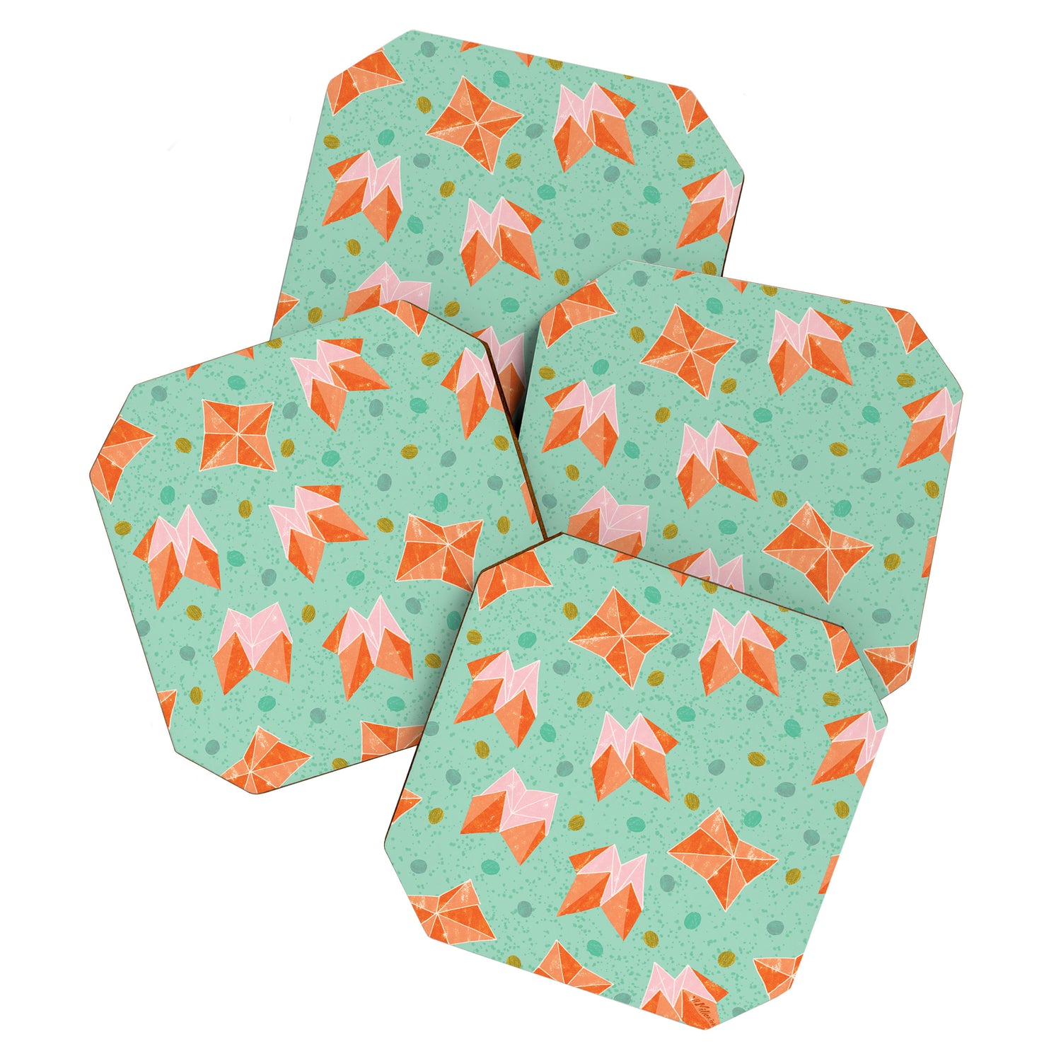 Origami Fortune Teller in Seafoam Green & Orange Coaster Gallery Image 1