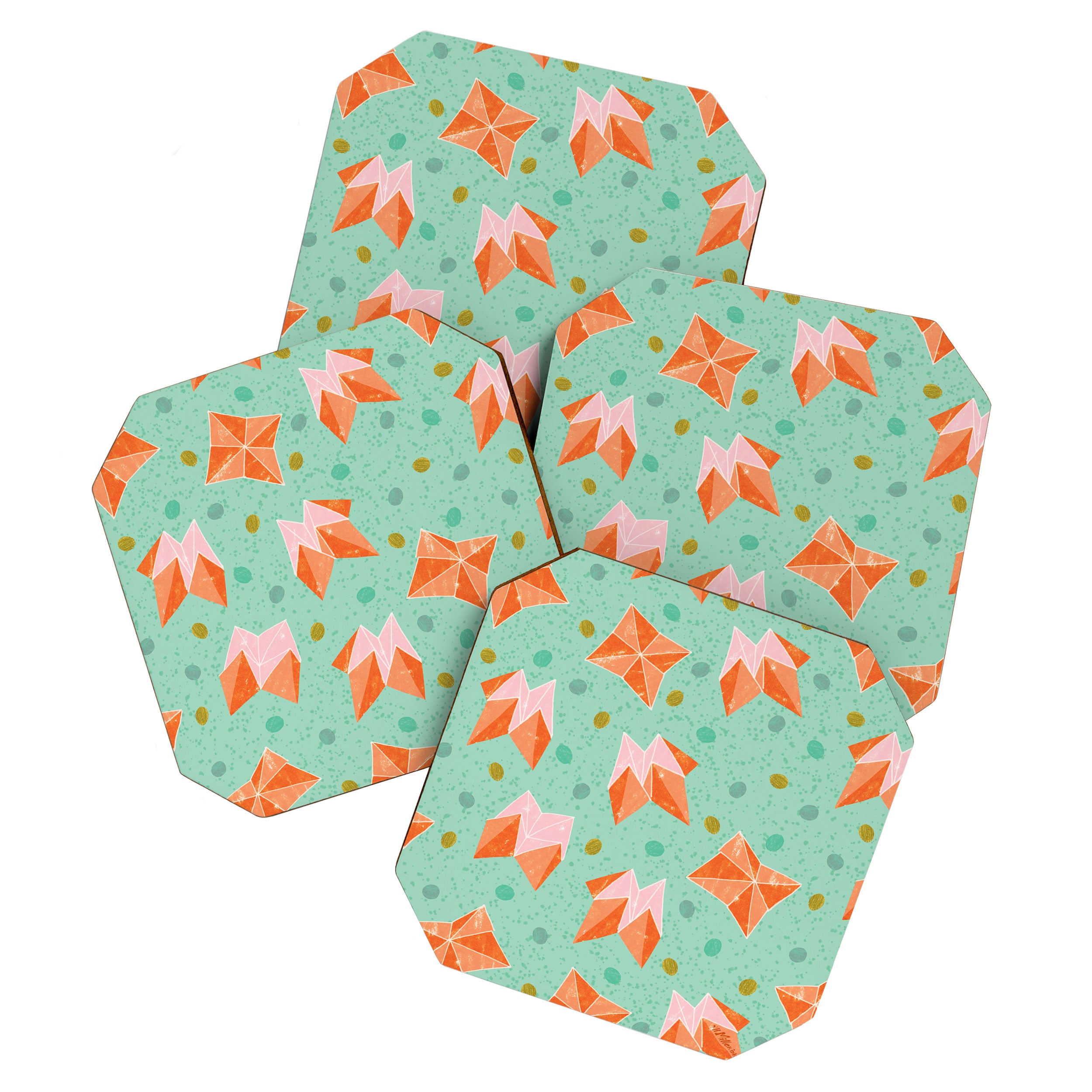 Origami Fortune Teller in Seafoam Green & Orange Coaster Gallery Image 1
