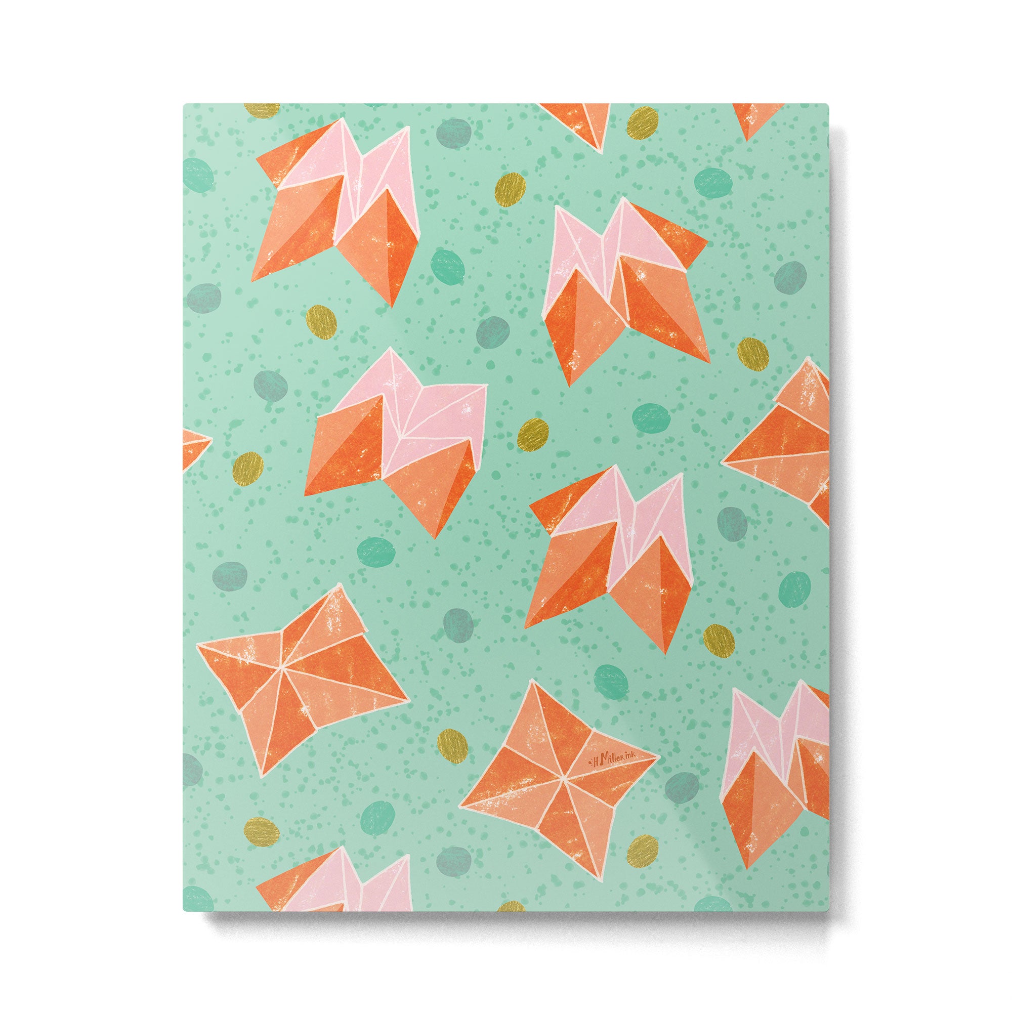Origami Fortune Teller in Seafoam Green & Orange Metal Print Gallery Image 4