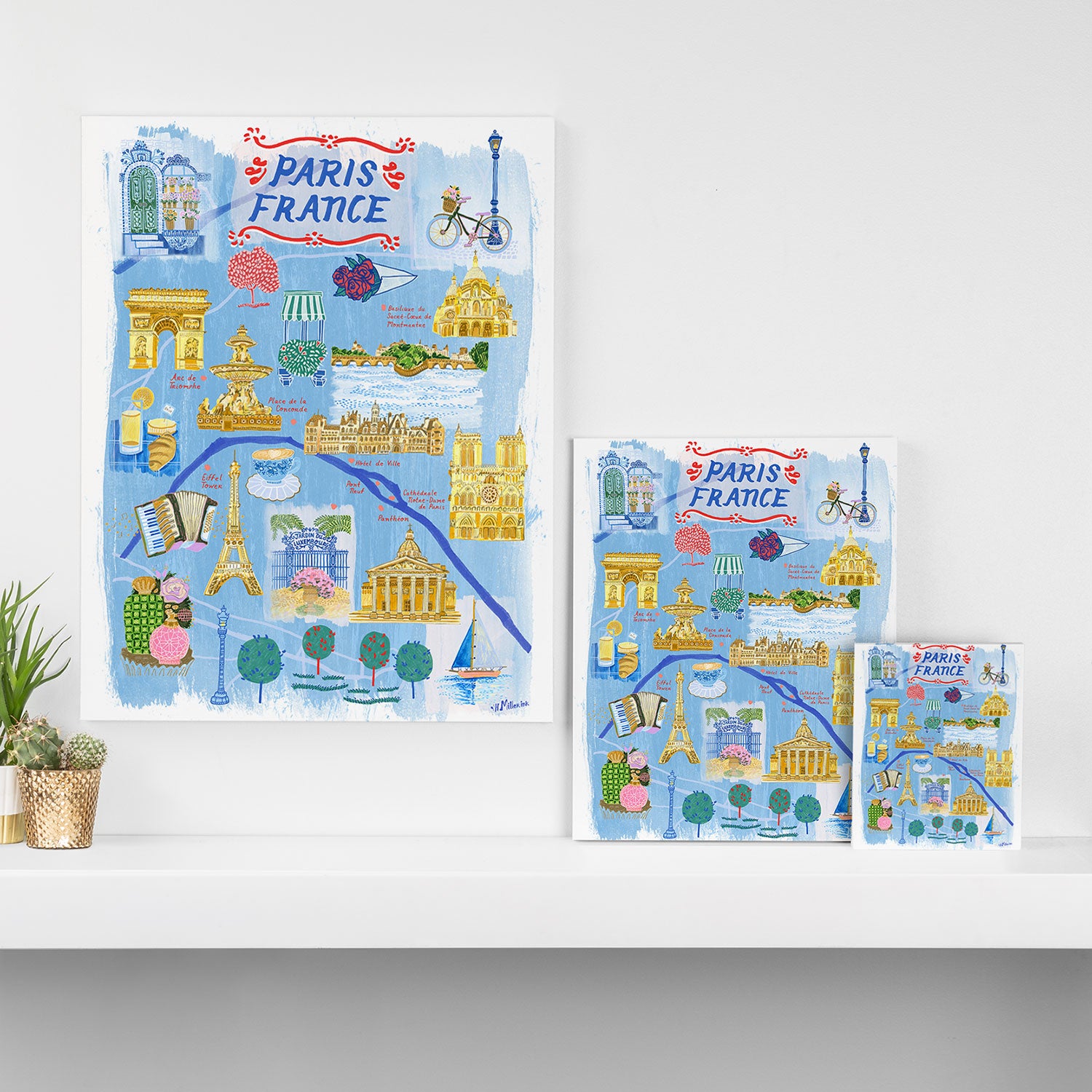 Paris France Map Illustration & Pattern in Blue Canvas Print Gallery Image 3
