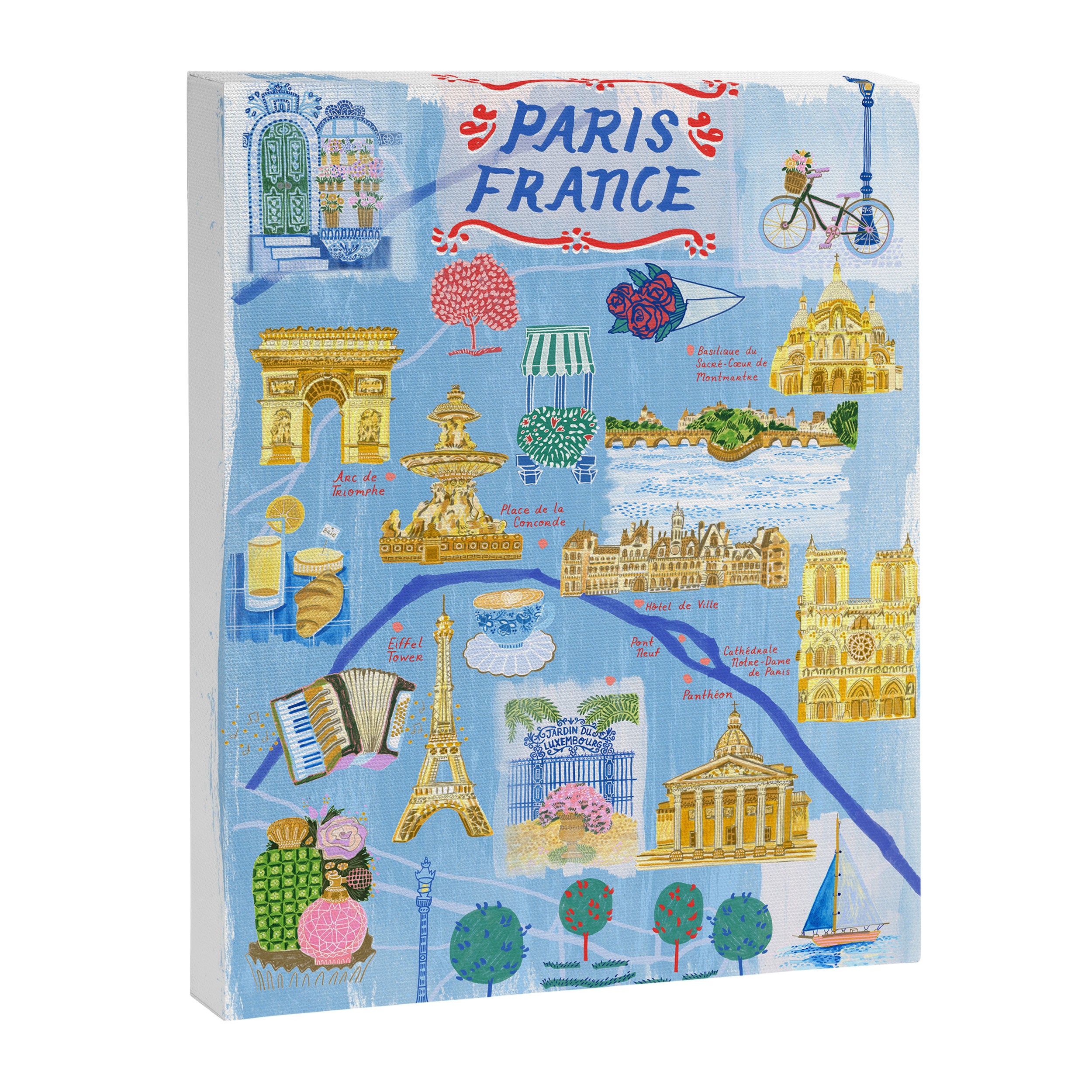 Paris France Map Illustration & Pattern in Blue Canvas Print Gallery Image 3