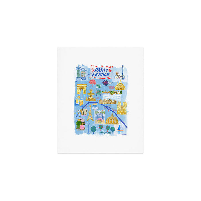 Paris France Map Illustration & Pattern in Blue Art Print Gallery Image 1