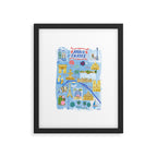 Paris France Map Illustration & Pattern in Blue Framed Art Print Gallery Image 5