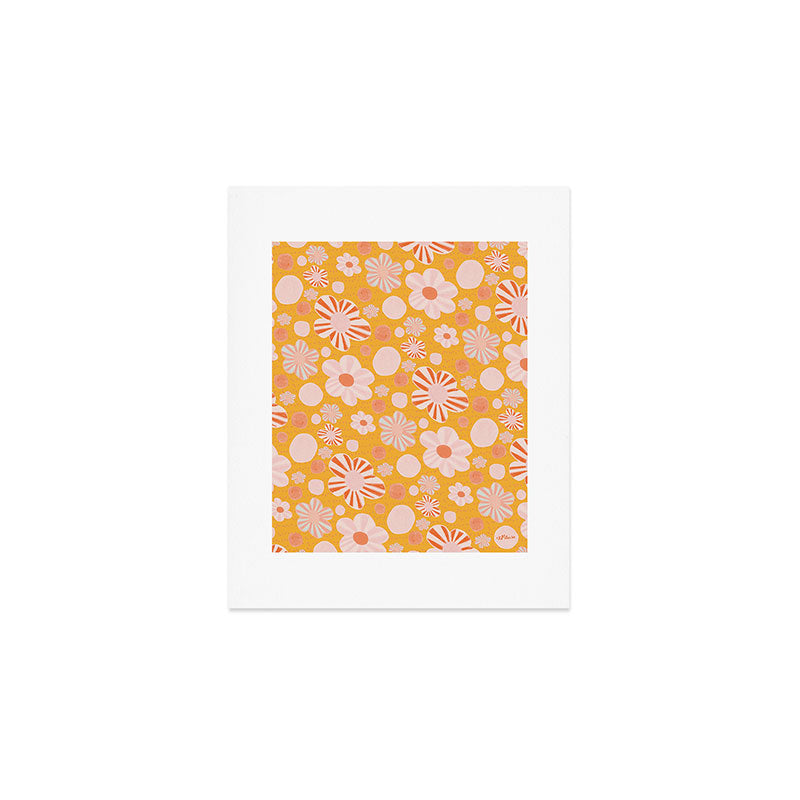 Pop Art Stripe Flowers in Retro Tangerine Art Print Gallery Image 1