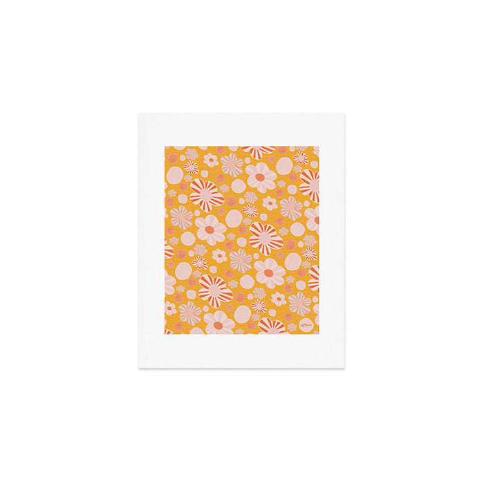 Pop Art Stripe Flowers in Retro Tangerine Art Print Gallery Image 1