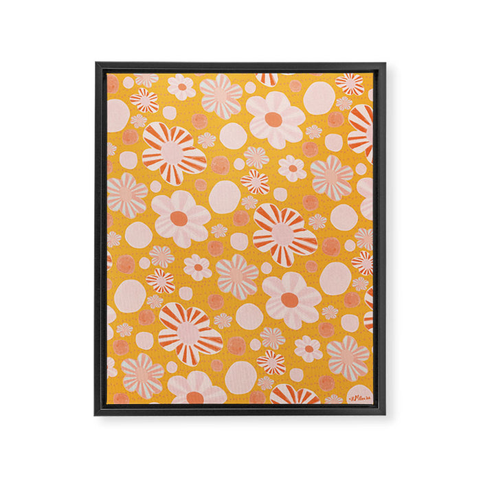 Pop Art Stripe Flowers in Retro Tangerine Framed Canvas Print Gallery Image 1