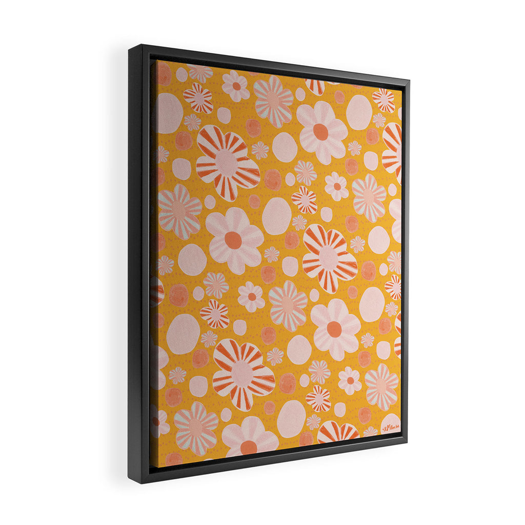 Pop Art Stripe Flowers in Retro Tangerine Framed Canvas Print Gallery Image 2