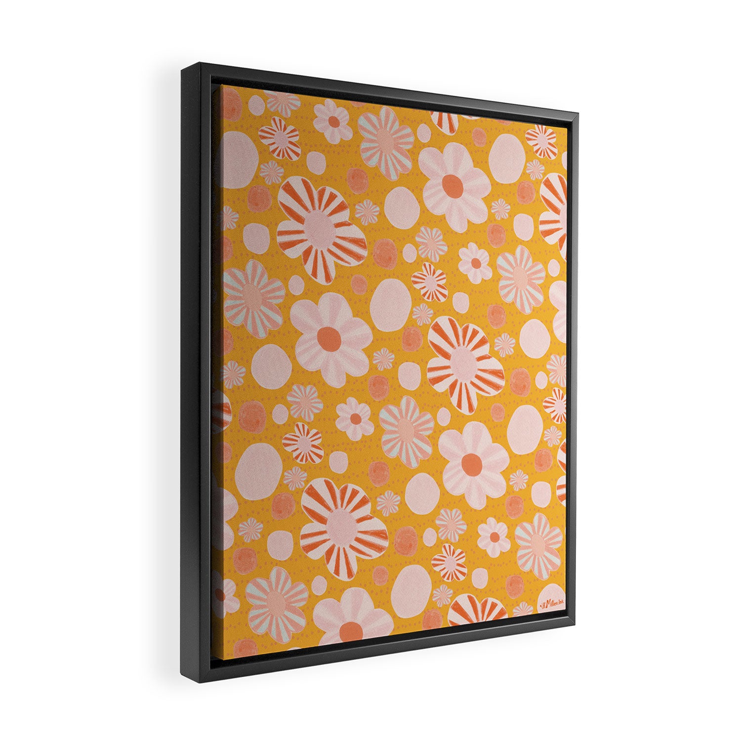 Pop Art Stripe Flowers in Retro Tangerine Framed Canvas Print Gallery Image 2