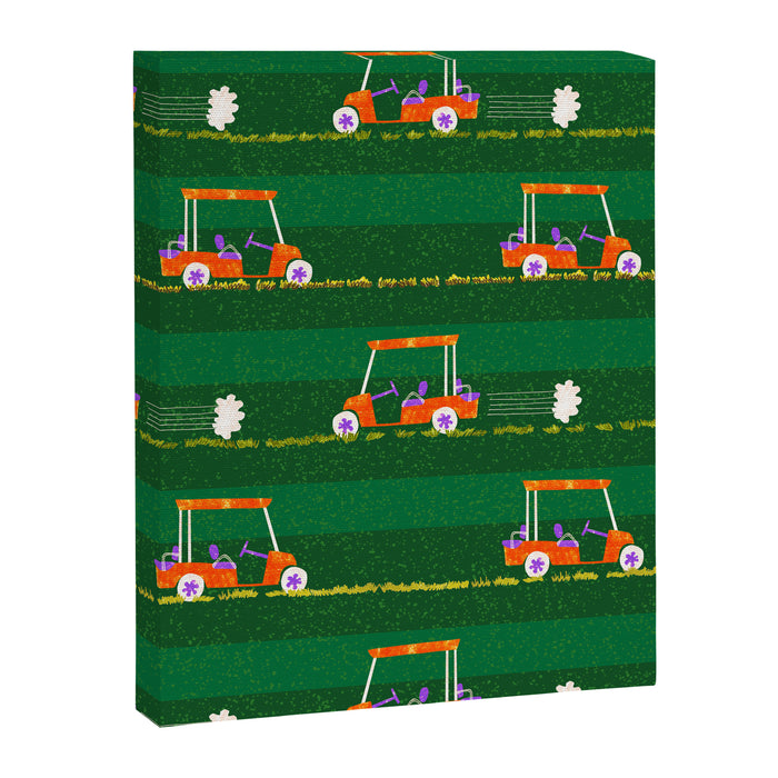 Retro Golf Cart Rides in Emerald Green & Orange Canvas Print Gallery Image 1