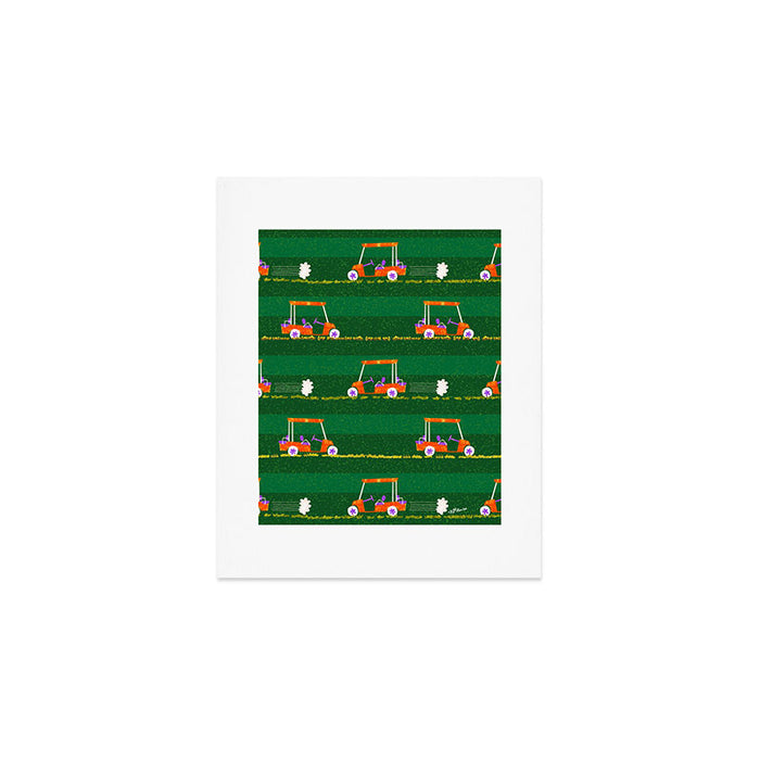 Retro Golf Cart Rides in Emerald Green & Orange Art Print Gallery Image 1
