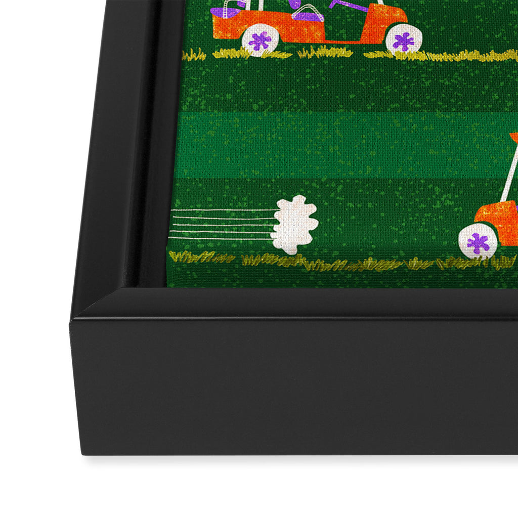 Retro Golf Cart Rides in Emerald Green & Orange Framed Canvas Print Gallery Image 3