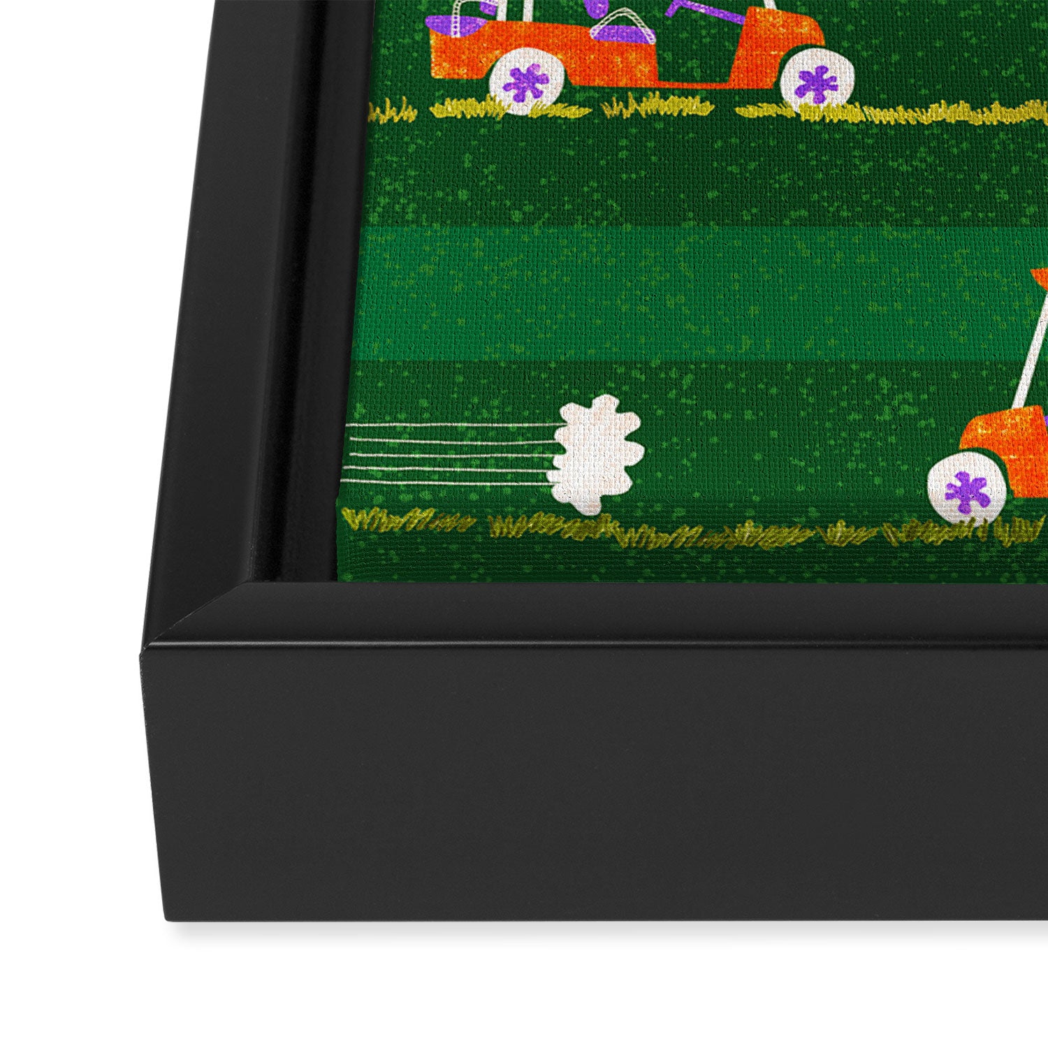 Retro Golf Cart Rides in Emerald Green & Orange Framed Canvas Print Gallery Image 3