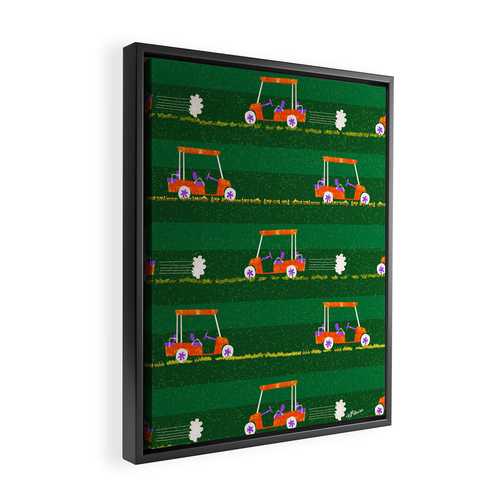 Retro Golf Cart Rides in Emerald Green & Orange Framed Canvas Print Gallery Image 2
