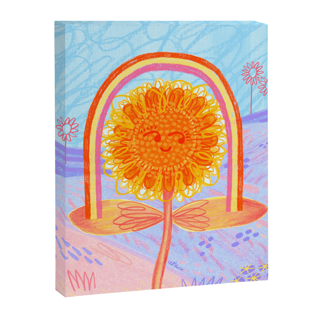 Retro Sunflower & Rainbow in Blue & Pink Canvas Print Gallery Image 6