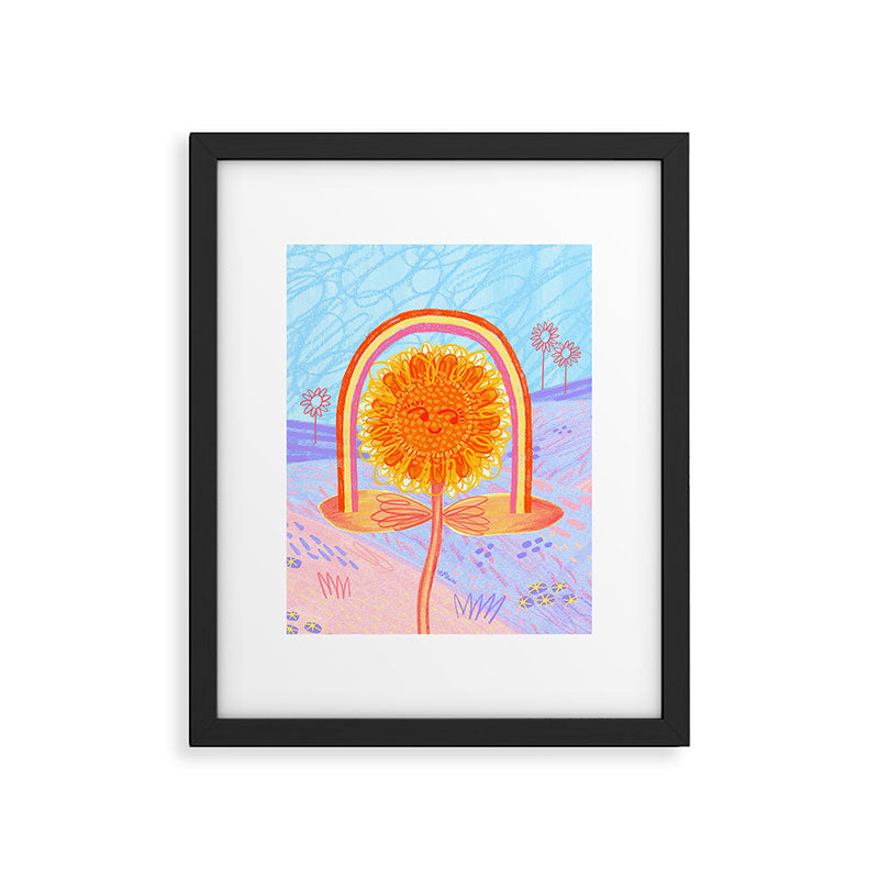 Retro Sunflower & Rainbow in Blue & Pink Framed Art Print Gallery Image 5