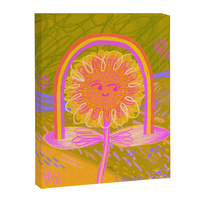 Retro Sunflower & Rainbow in Green & Pink Canvas Print Gallery Image 1