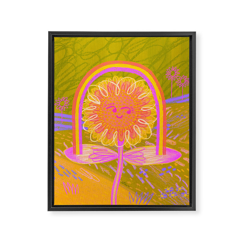 Retro Sunflower & Rainbow in Green & Pink Framed Canvas Print Gallery Image 6