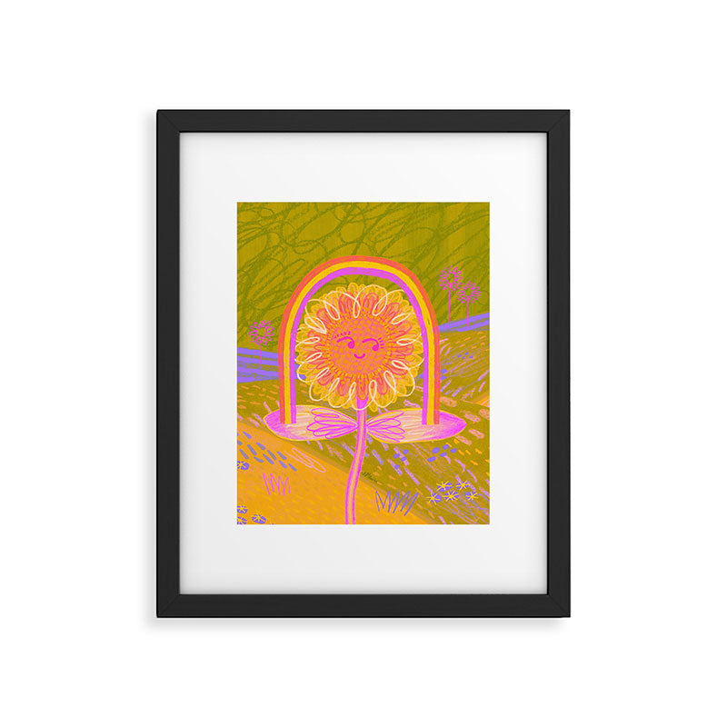 Retro Sunflower & Rainbow in Green & Pink Framed Art Print Gallery Image 4