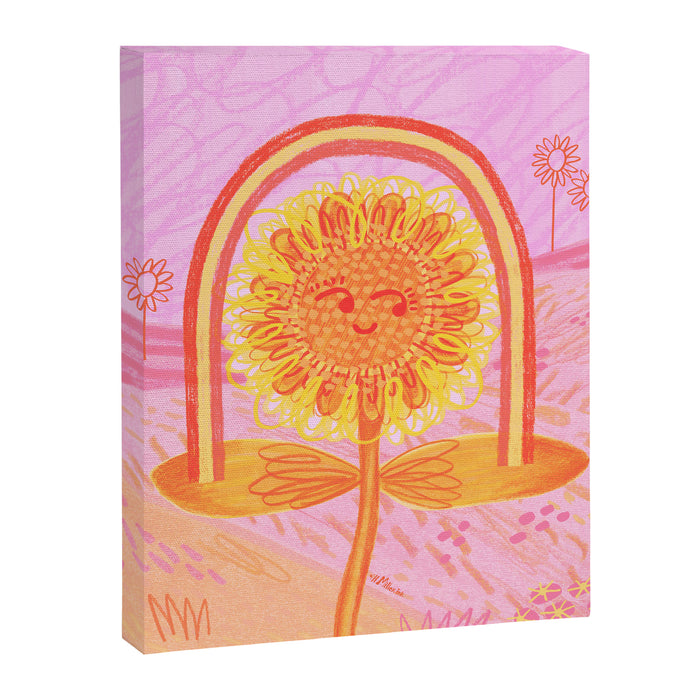 Retro Sunflower & Rainbow in Pink Canvas Print Gallery Image 1
