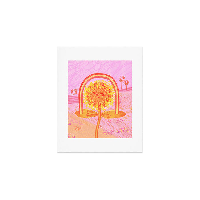 Retro Sunflower & Rainbow in Pink Art Print Gallery Image 1