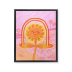 Retro Sunflower & Rainbow in Pink Framed Canvas Print Gallery Image 6