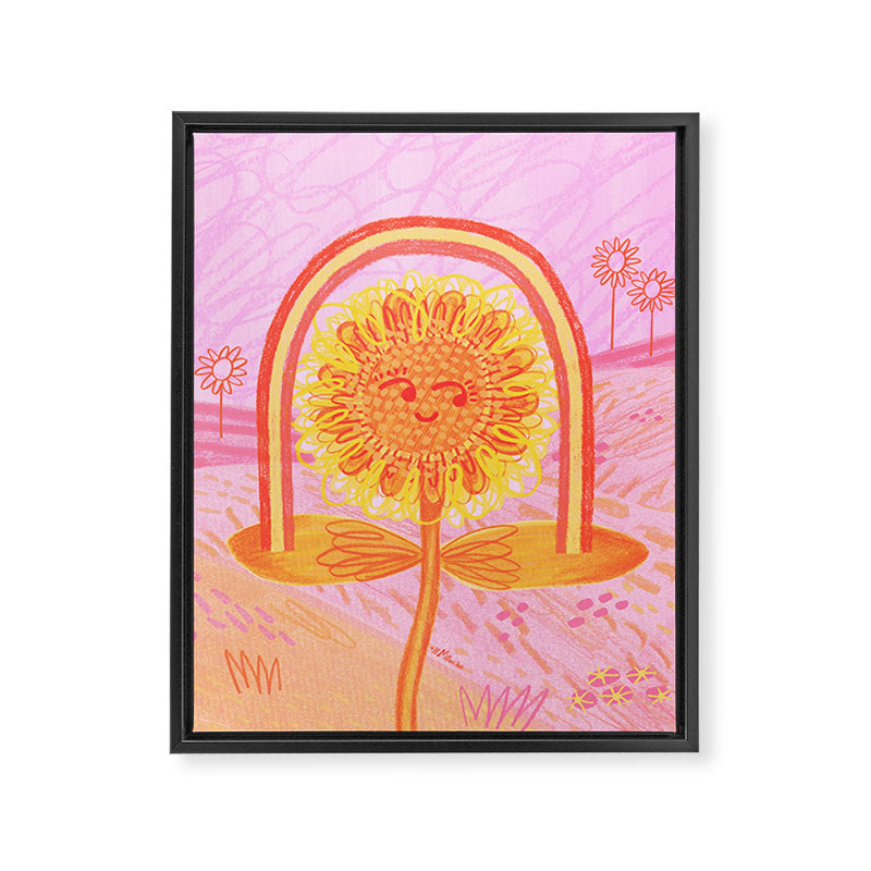 Retro Sunflower & Rainbow in Pink Framed Canvas Print Gallery Image 6